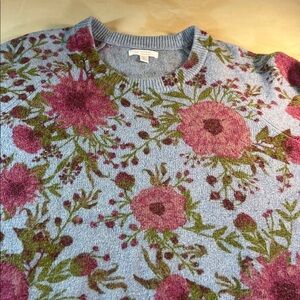 LC Lauren Conrad Knit  Floral Blue and Rose colored Sweater Sz L